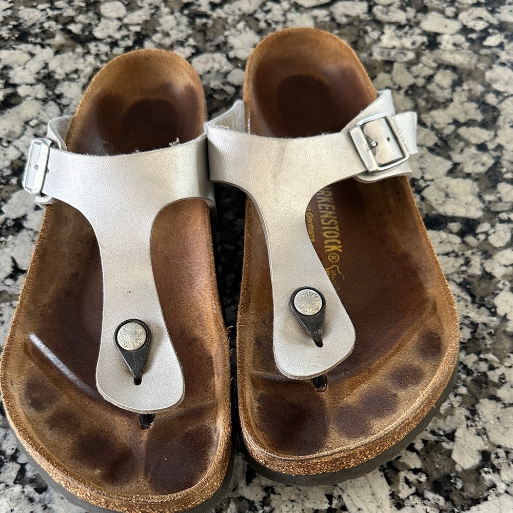 Birkenstock Metallic Silver Thong Sandals